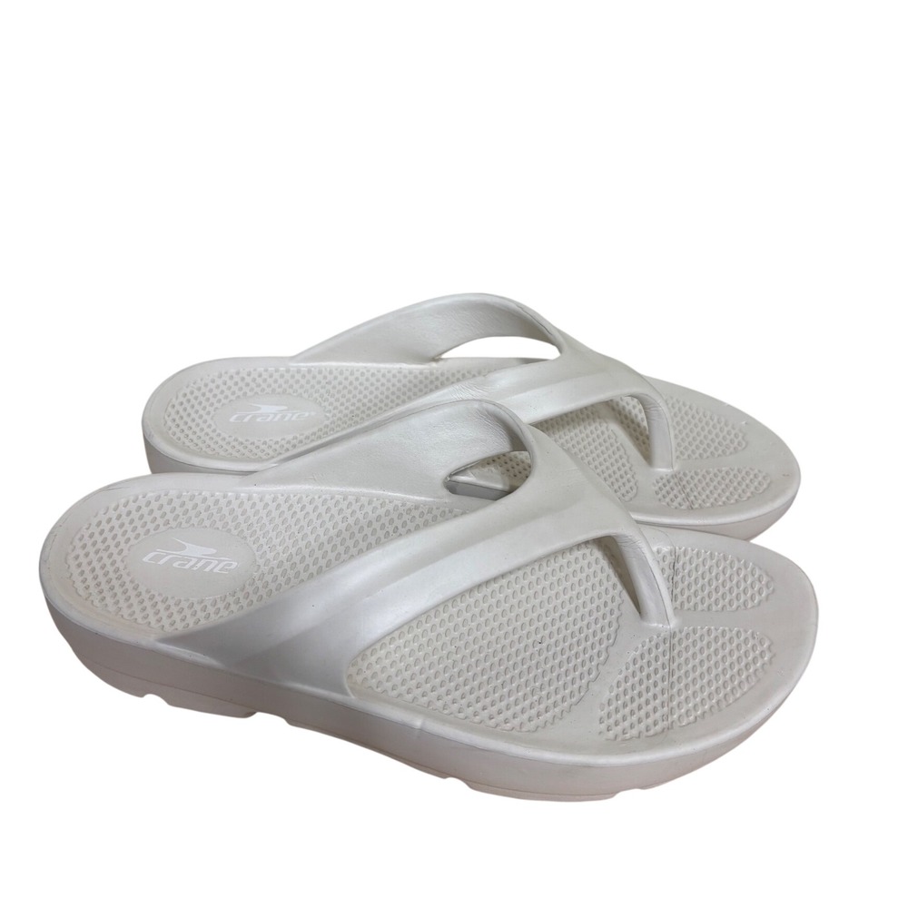 Crane Platform Flip Flops Size 8 White Sporty Comfort Thong Sandals